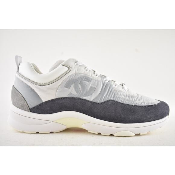 Chanel Mens 21C Grey Suede Ecru Nylon CC Logo Lace Low Top Trainer Sneaker 44 11 - Picture 2 of 12
